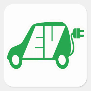 Pegatina Cuadrada Logotipo del icono del vehículo eléctrico EV -