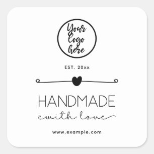 Pegatina Cuadrada Logotipo del Personalizado de amor en blanco y neg