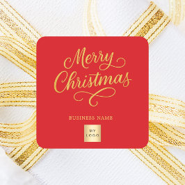 Pegatina Cuadrada logotipo empresarial dorado rojo de Navidad