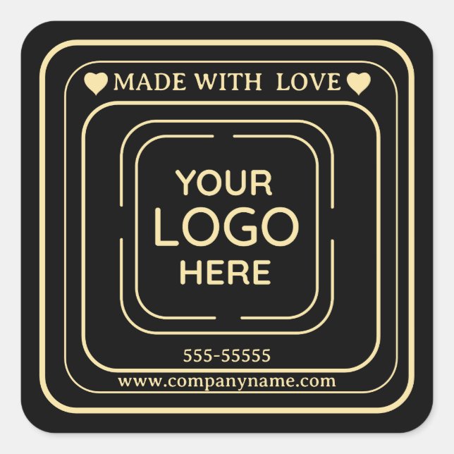 Pegatina Cuadrada Logotipo empresarial "Hecho Con Amor" (Anverso)