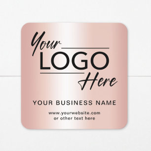 Pegatina Cuadrada Logotipo empresarial Rosa Dorado