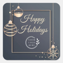 Pegatina Cuadrada Logotipo Felices Fiestas Navidades Corporativo Mod