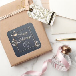 Pegatina Cuadrada Logotipo Felices Fiestas Navidades Corporativo Mod