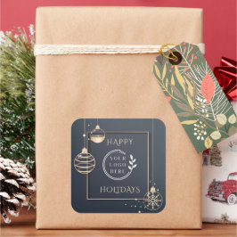 Pegatina Cuadrada Logotipo Feliz feriados Navidades Corporativo Mode