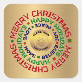 Pegatina Cuadrada Logotipo Gold Business Feliz Navidad Personalizado