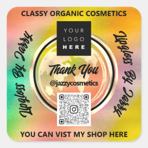 Pegatina Cuadrada Logotipo holográfico del código QR de la Tierra de