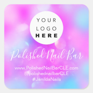 Pegatina Cuadrada Logotipo holográfico Nombre de la compañía Nail Pi