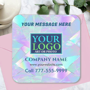 Pegatina Cuadrada Logotipo, Mensaje, Promoción Empresarial, Diseño I