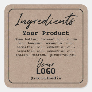Pegatina Cuadrada Logotipo minimalista moderno de ingredientes de Kr