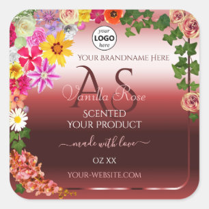 Pegatina Cuadrada Logotipo Monograma de etiquetas de productos rojos