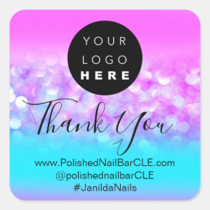 Pegatina Cuadrada Logotipo Nombre de la compañía Rosa STripes Gracia