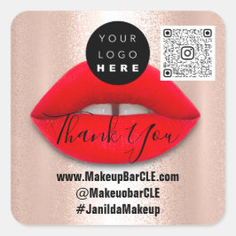 Pegatina Cuadrada Logotipo Nombre del código QR Gracias Rosa de los