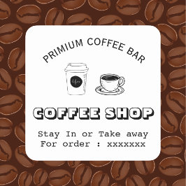 Pegatina Cuadrada Logotipo personalizado de cafetería