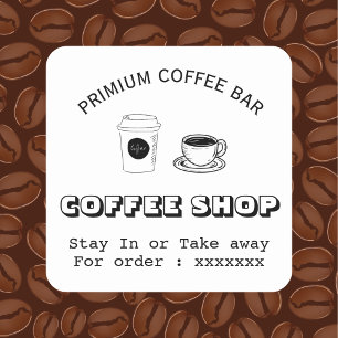 Pegatina Cuadrada Logotipo personalizado de cafetería