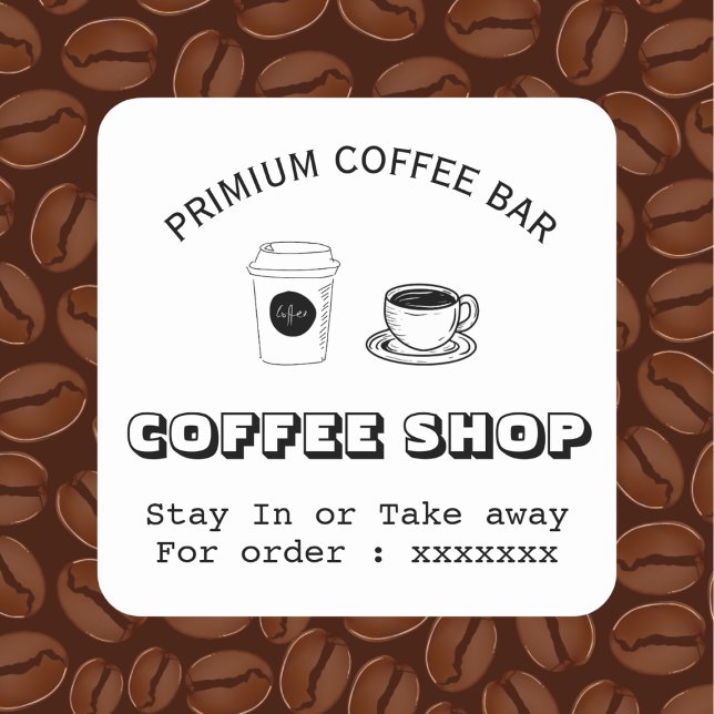 Pegatina Cuadrada Logotipo personalizado de cafetería (Subido por el creador)