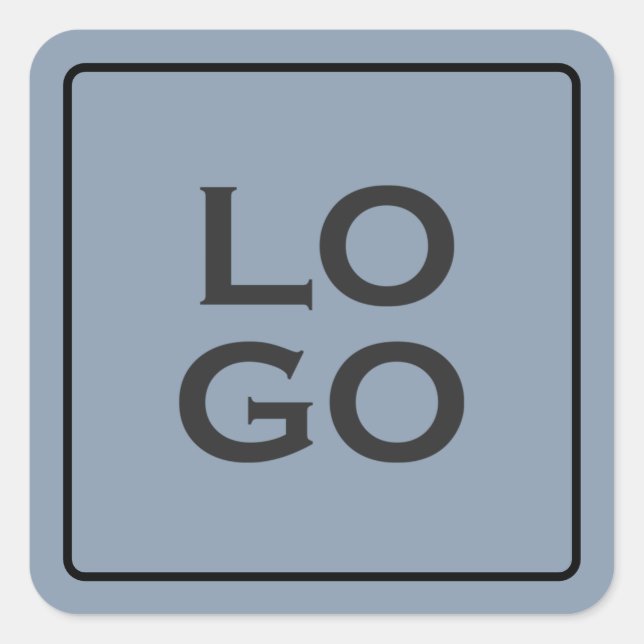 Pegatina Cuadrada Logotipo personalizado en azul turbio con marco (Anverso)