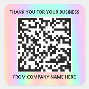 Pegatina Cuadrada Logotipo personalizado Nombre QRCode Gracias Tiend