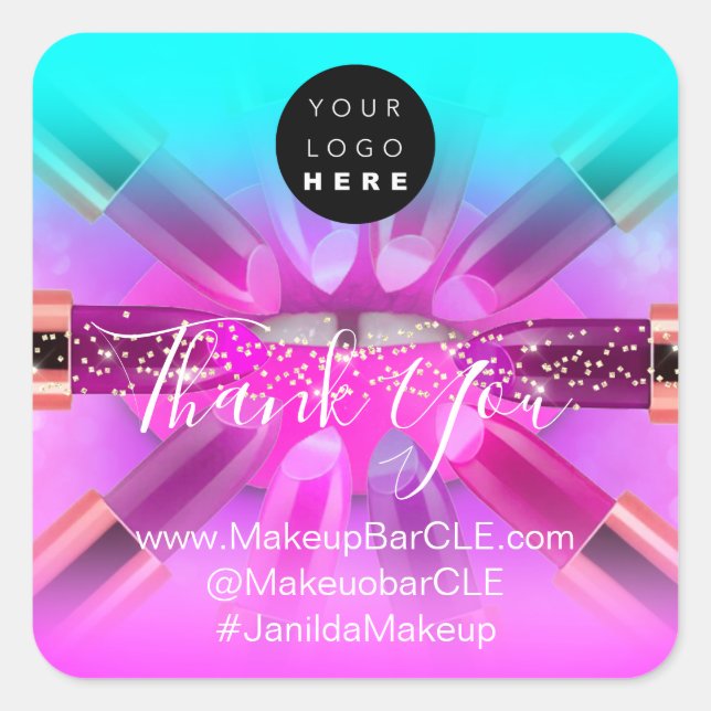 Pegatina Cuadrada Logotipo QR Nombre de código Gracias Comprar Lipst (Anverso)