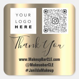 Pegatina Cuadrada Logotipo QRCode Nombre Gracias Comprar Faux Gold S
