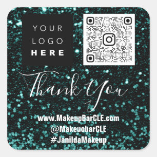 Pegatina Cuadrada Logotipo QRCode Nombre Gracias Comprar Glitte Soci