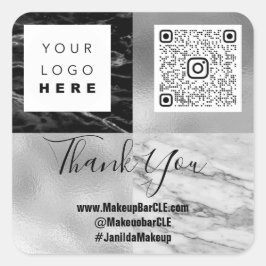 Pegatina Cuadrada Logotipo QRCode Nombre Gracias Geomet Gris De Márm