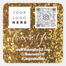 Pegatina Cuadrada Logotipo QRCode Nombre Gracias Purpurina de Oro de