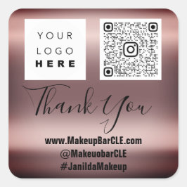 Pegatina Cuadrada Logotipo QRCode Nombre Gracias Rosa de compras Rub