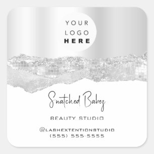 Pegatina Cuadrada Logotipo QRCode Purpurina de Tiendas en línea Blan