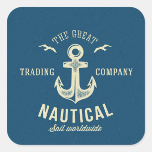 Pegatina Cuadrada Logotipo retro náutico