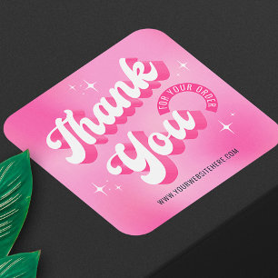 Pegatina Cuadrada Logotipo Retro Rosa Femenino Agradecimiento por su