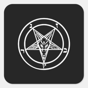 Pegatina Cuadrada Logotipo satánico de la cabra invertida de pentagr
