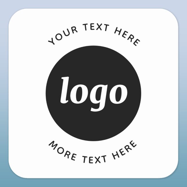 Pegatina Cuadrada Logotipo simple con negocio de texto (Logo and custom text business promotional sticker)