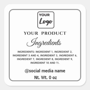 Pegatina Cuadrada Logotipo simple de negro y blanco ingredientes del