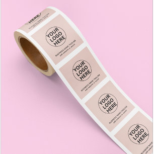 Pegatina Cuadrada Logotipo y texto personalizados l Rosa suave promo