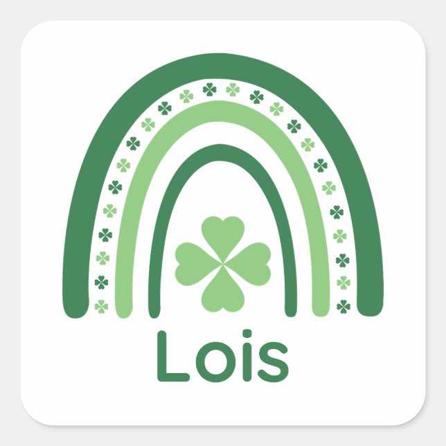 Pegatina Cuadrada Lois Name Clover Boho Rainbow (Anverso)