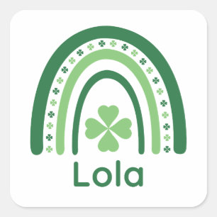 Pegatina Cuadrada Lola Nombre Clover Boho Arcoíris