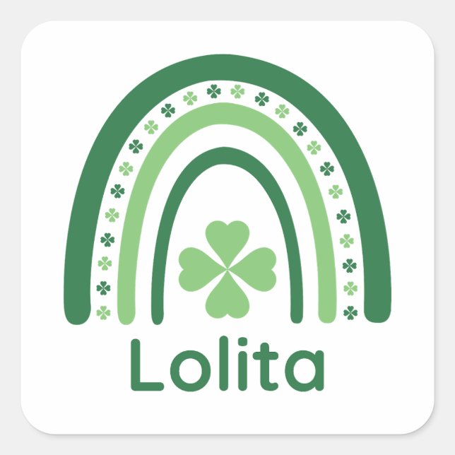 Pegatina Cuadrada Lolita Nombre Clover Boho Arcoiris (Anverso)