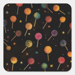 Pegatina Cuadrada Lollipops en el espacio - Estrellas arcoiris Galax