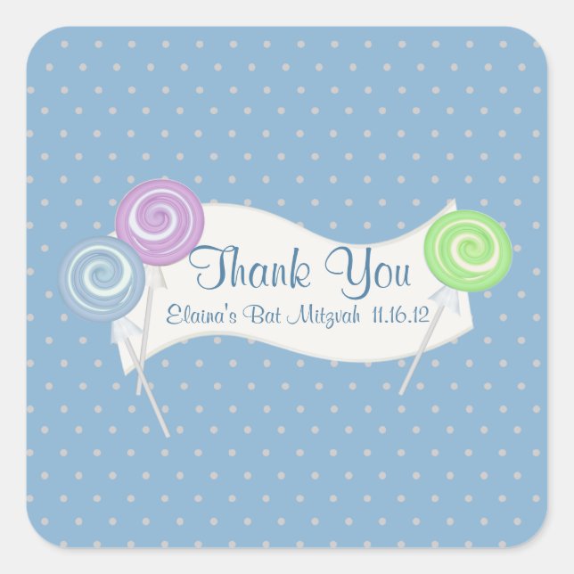 Pegatina Cuadrada Lollipops y puntos de polka (Anverso)