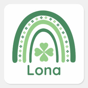 Pegatina Cuadrada Lona Name Clover Boho Rainbow