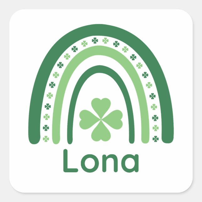 Pegatina Cuadrada Lona Name Clover Boho Rainbow (Anverso)