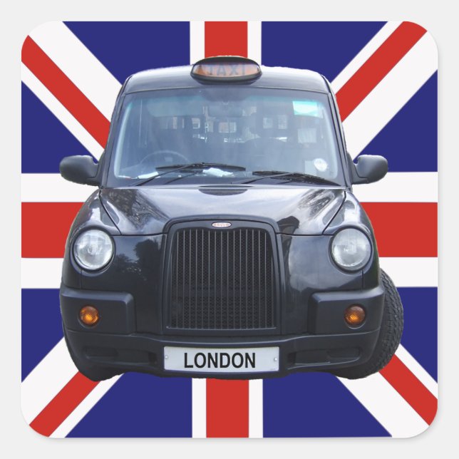 Pegatina Cuadrada London Black Taxi Cab (Anverso)