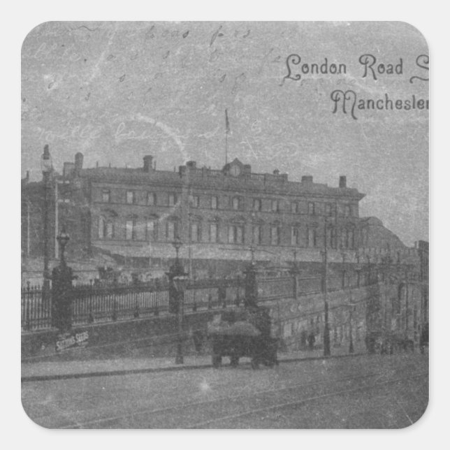 Pegatina Cuadrada London Road Station, Manchester, c.1910 (Anverso)