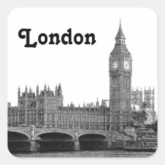 Pegatina Cuadrada Londres Inglaterra Reino Unido Skyline Etched