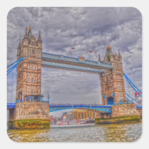 Pegatina Cuadrada Londres, Inglaterra Tower Bridge y Thames River