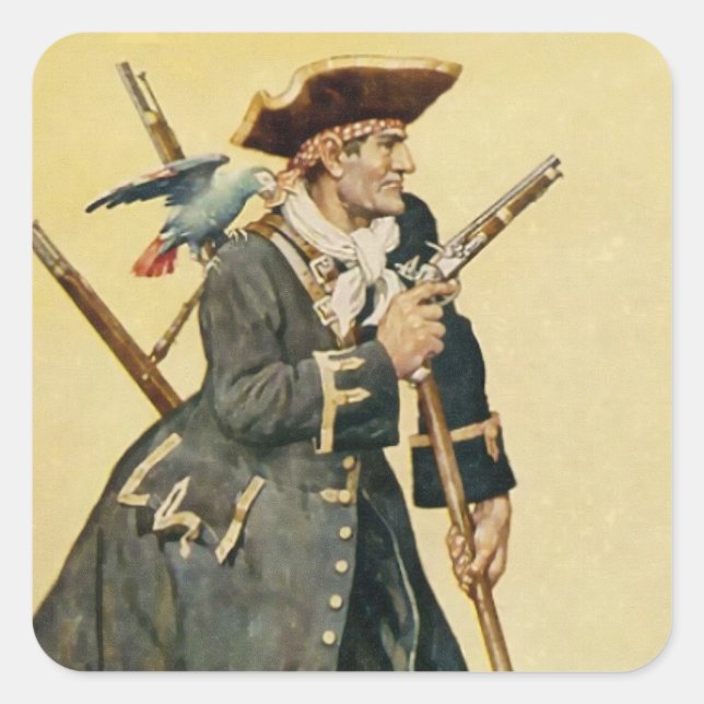 Pegatina Cuadrada "Long John Silver" de "Treasure Island" (Anverso)