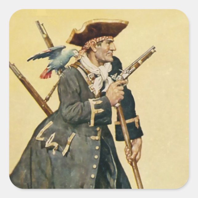 Pegatina Cuadrada "Long John Silver" de "Treasure Island" (Anverso)