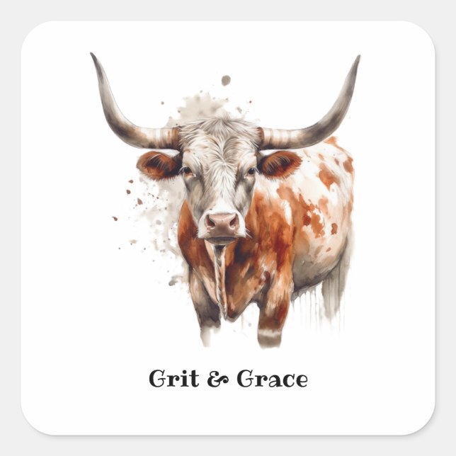 Pegatina Cuadrada Longhorn Legacy, custom   (Anverso)