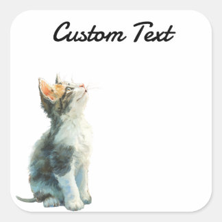 Pegatina Cuadrada Looking Up Cat -2 | Personalized Custom Text