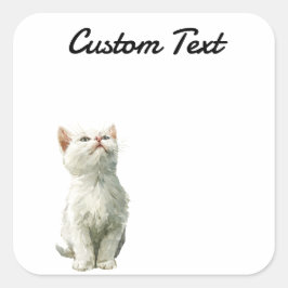 Pegatina Cuadrada Looking Up Cat -3 | Personalized Custom Text
